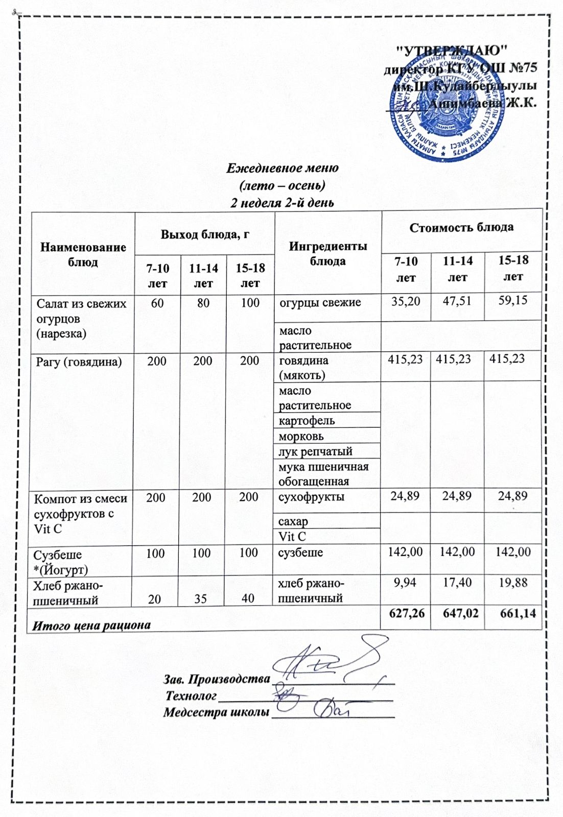 10 қыркүйек 2024ж күнгі ас мәзіріне сәйкес күнделікті ас мәзірі және дайын тамақтың суреті / Ежедневное меню и фото готового блюда согласно меню на 10 сентября 2024 года