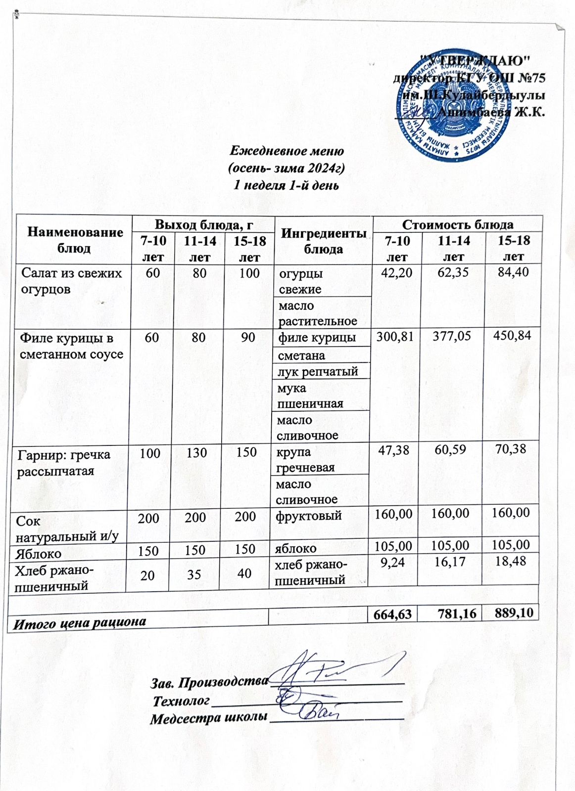 02 қыркүйек 2024ж күнгі ас мәзіріне сәйкес күнделікті ас мәзірі және дайын тамақтың суреті / Ежедневное меню и фото готового блюда согласно меню на 02 сентября 2024 года