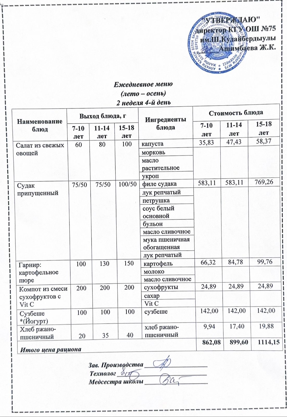 12 қыркүйек 2024ж күнгі ас мәзіріне сәйкес күнделікті ас мәзірі және дайын тамақтың суреті / Ежедневное меню и фото готового блюда согласно меню на 12 сентября 2024 года