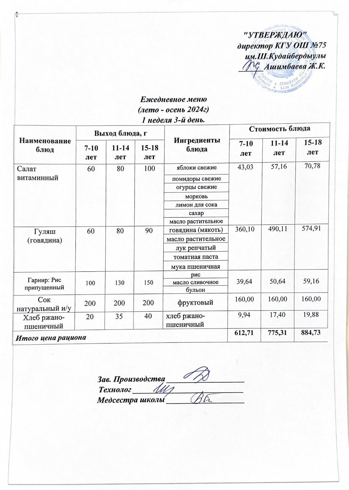 02 қазан 2024ж күнгі ас мәзіріне сәйкес күнделікті ас мәзірі және дайын тамақтың суреті / Ежедневное меню и фото готового блюда согласно меню на 02 октября 2024 года