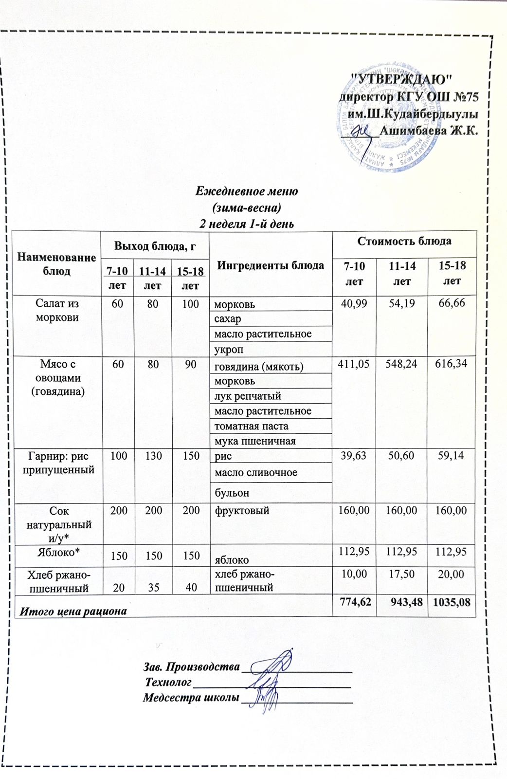 13 қаңтар 2025ж күнгі ас мәзіріне сәйкес күнделікті ас мәзірі және дайын тамақтың суреті / Ежедневное меню и фото готового блюда согласно меню на 13 январь 2025 года