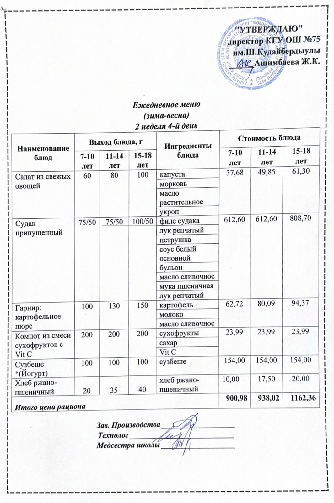 13 наурыз2025ж күнгі ас мәзіріне сәйкес күнделікті ас мәзірі және дайын тамақтың суреті / Ежедневное меню и фото готового блюда согласно меню на 13 марта 2025 года