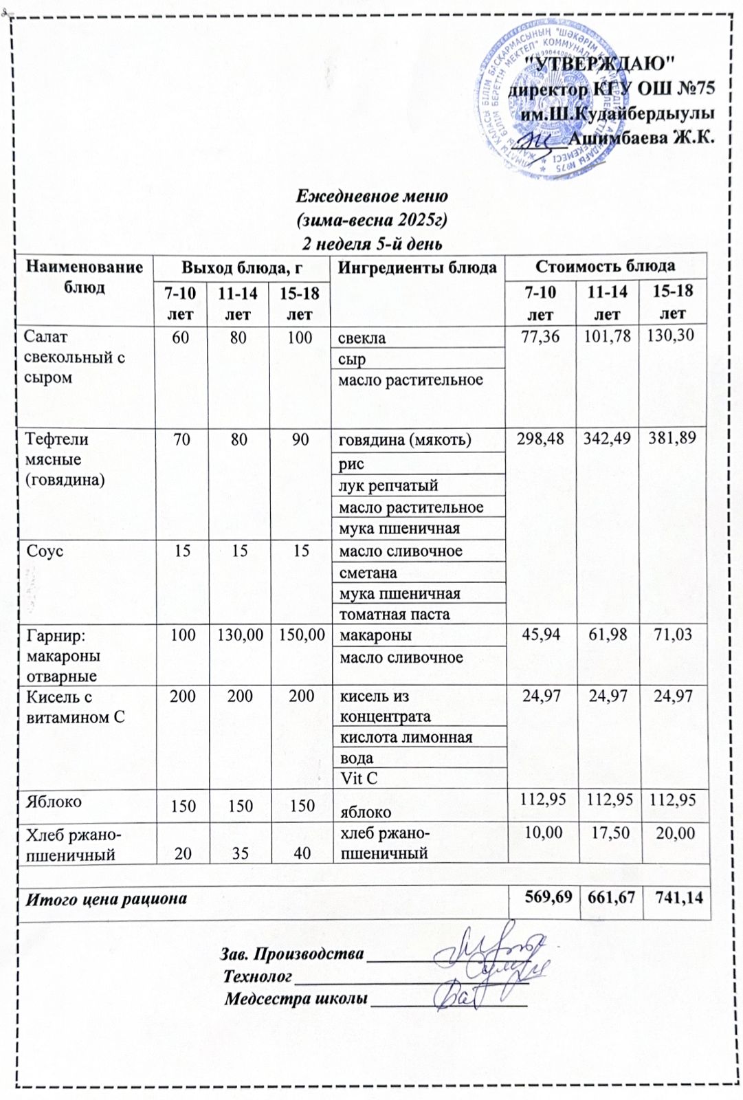 11 сәуір 2025ж күнгі ас мәзіріне сәйкес күнделікті ас мәзірі және дайын тамақтың суреті / Ежедневное меню и фото готового блюда согласно меню на 11 апреля 2025 года