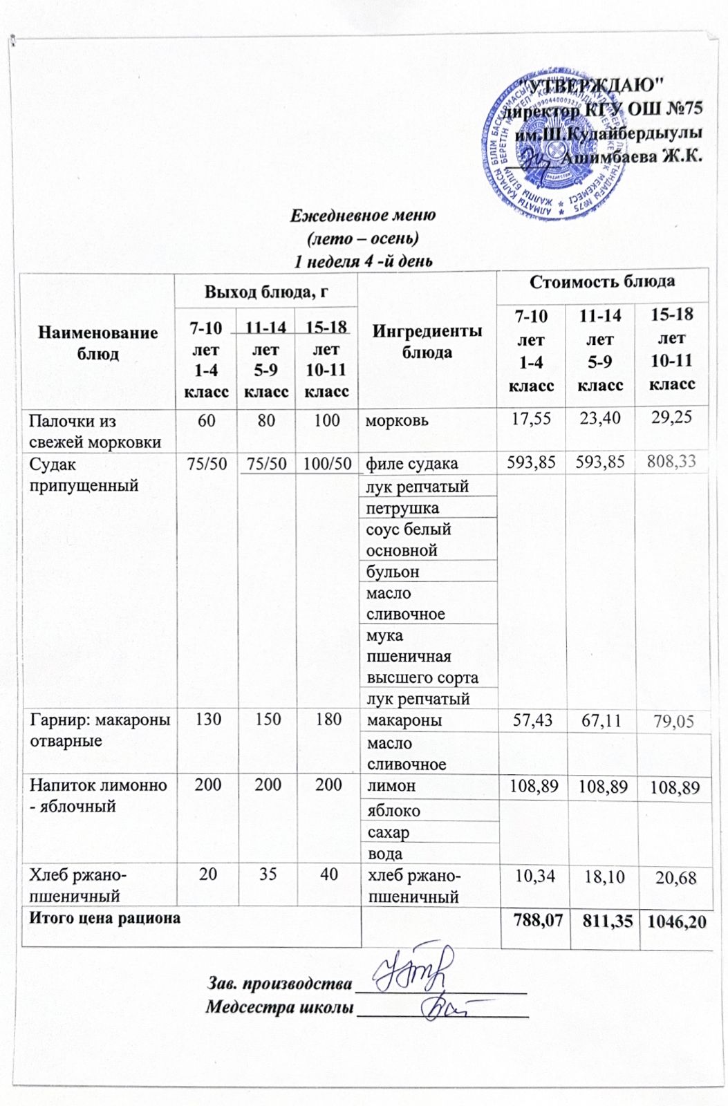 01 қазан 2025ж күнгі ас мәзіріне сәйкес күнделікті ас мәзірі және дайын тамақтың суреті / Ежедневное меню и фото готового блюда согласно меню на 01 октябрь 2025 года