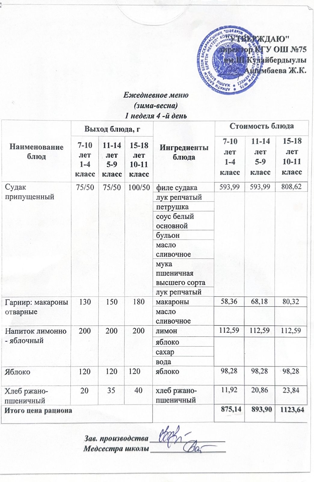 04 желтоқсан 2025ж күнгі ас мәзіріне сәйкес күнделікті ас мәзірі және дайын тамақтың суреті / Ежедневное меню и фото готового блюда согласно меню на 04 декабрь 2025 год