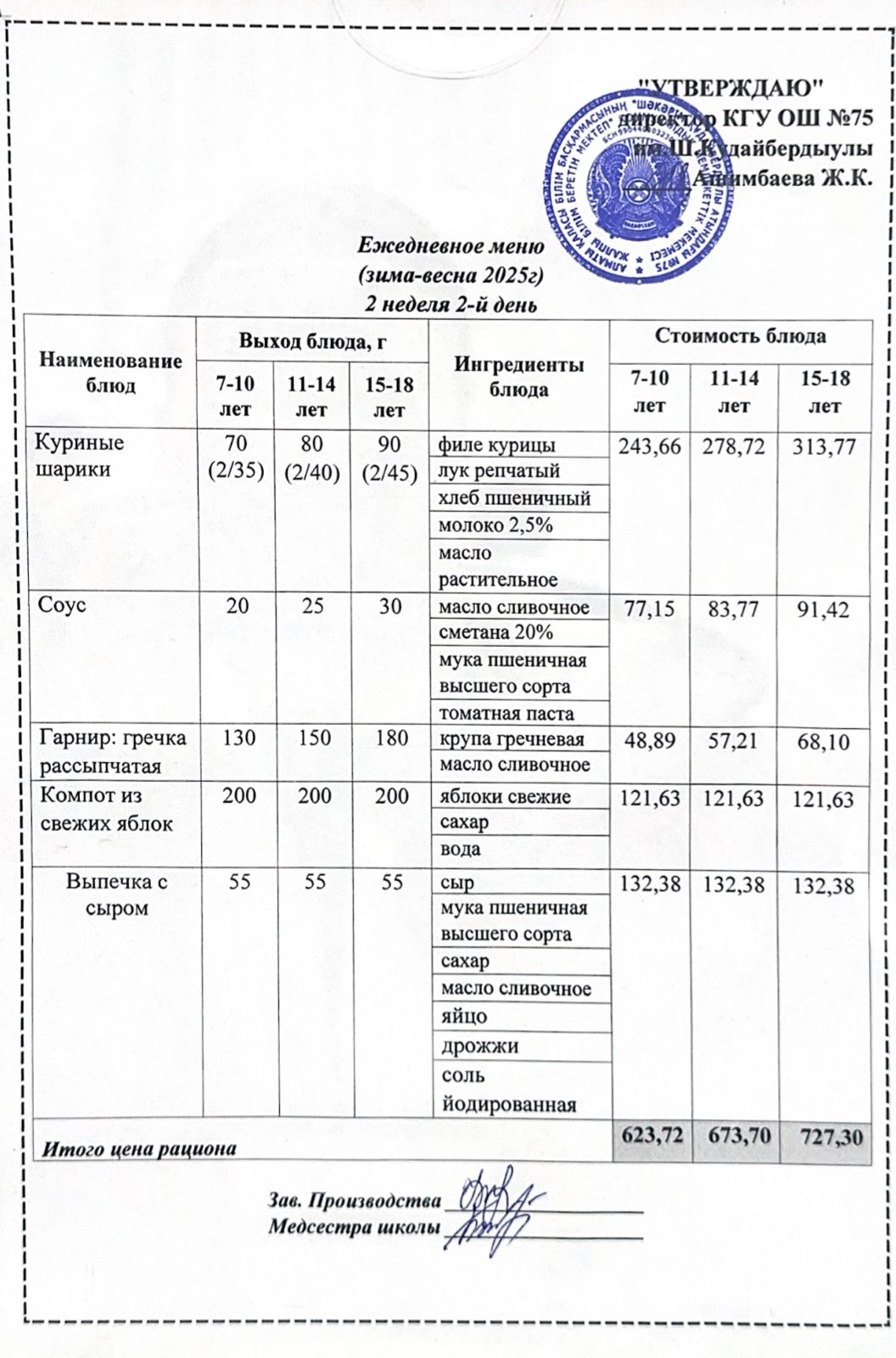 08 желтоқсан 2025ж күнгі ас мәзіріне сәйкес күнделікті ас мәзірі және дайын тамақтың суреті / Ежедневное меню и фото готового блюда согласно меню на 08 декабрь 2025 год