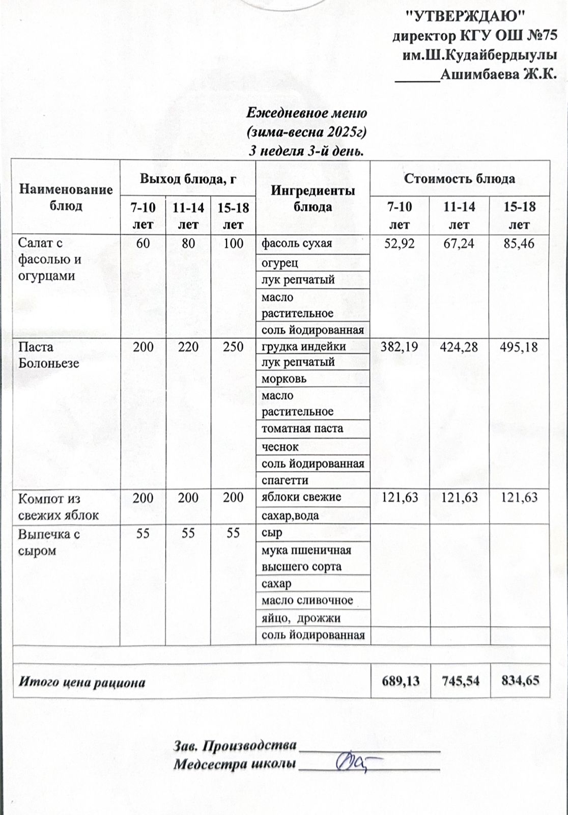 17 желтоқсан 2025ж күнгі ас мәзіріне сәйкес күнделікті ас мәзірі және дайын тамақтың суреті / Ежедневное меню и фото готового блюда согласно меню на 17 декабрь 2025 год