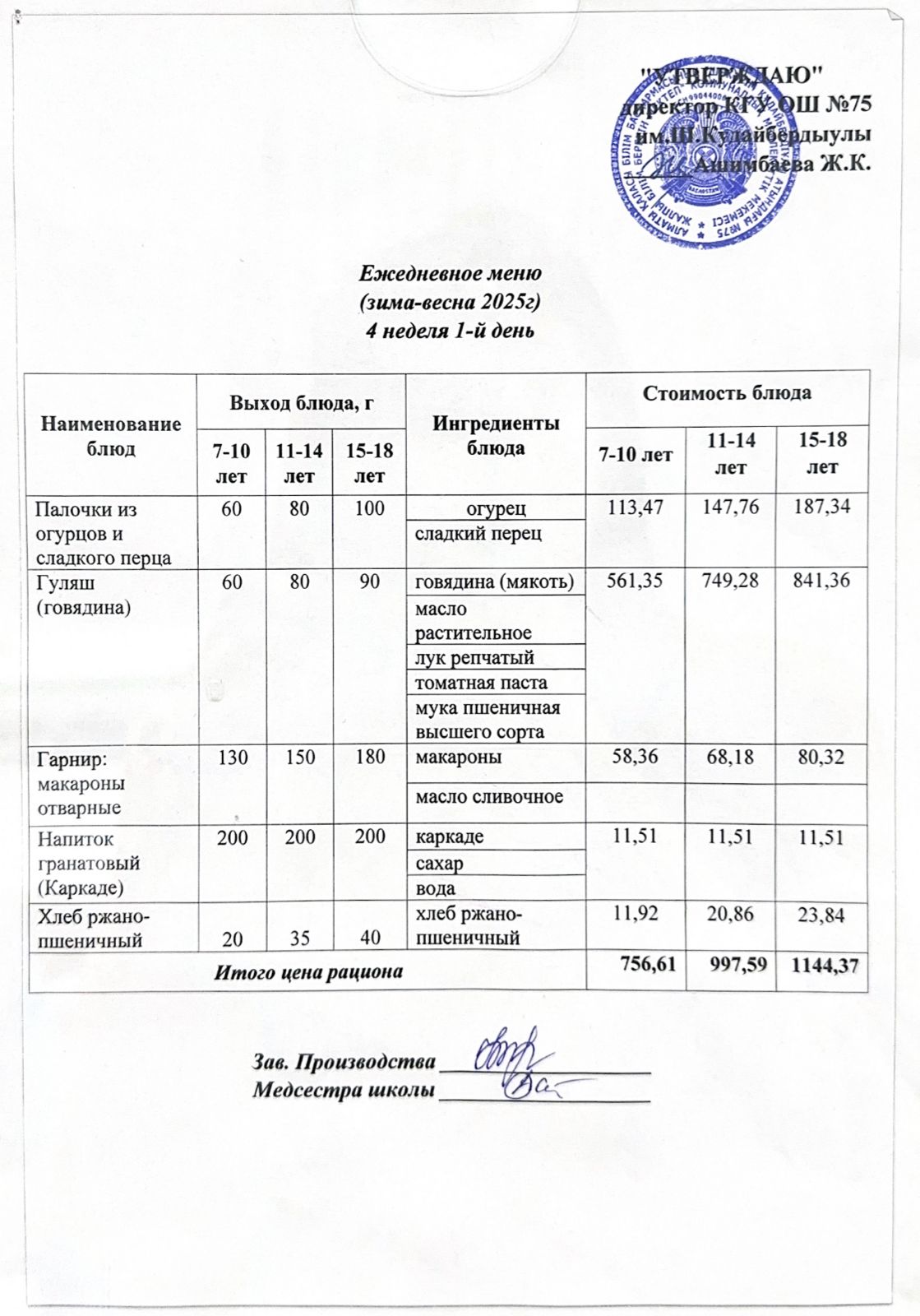 22 желтоқсан 2025ж күнгі ас мәзіріне сәйкес күнделікті ас мәзірі және дайын тамақтың суреті / Ежедневное меню и фото готового блюда согласно меню на 22 декабрь 2025 год