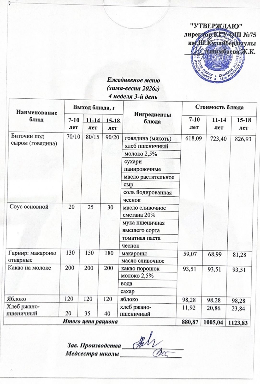 01 сәуір 2026ж күнгі ас мәзіріне сәйкес күнделікті ас мәзірі және дайын тамақтың суреті / Ежедневное меню и фото готового блюда согласно меню на 01 апрель 2026 год